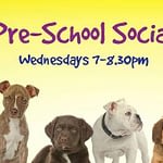 Puppy Pre-School banner with a line-up of very cute puppies along the bottom