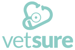 Vetsure insurance Logo, white background with turquoise text.